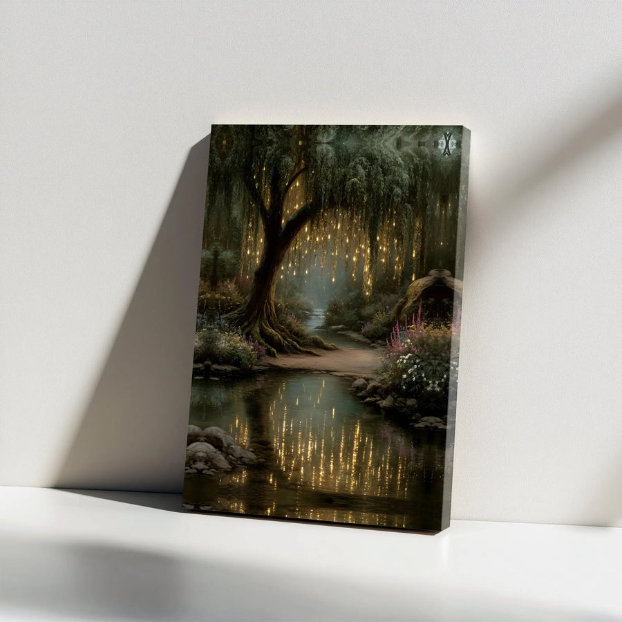 Enchanted Forest Canvas Wall Art | Magical Willow Tree with Fairy Lights | Premium Fade-Resistant Print | Whimsical Home Decor Gift