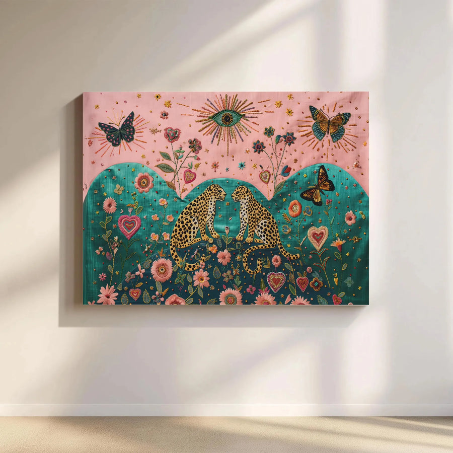 Leopard Wall Art | Boho Floral Butterfly Evil Eye Canvas Print | Premium Gallery Wrap Decor | Ready To Hang Animal Lover Gift