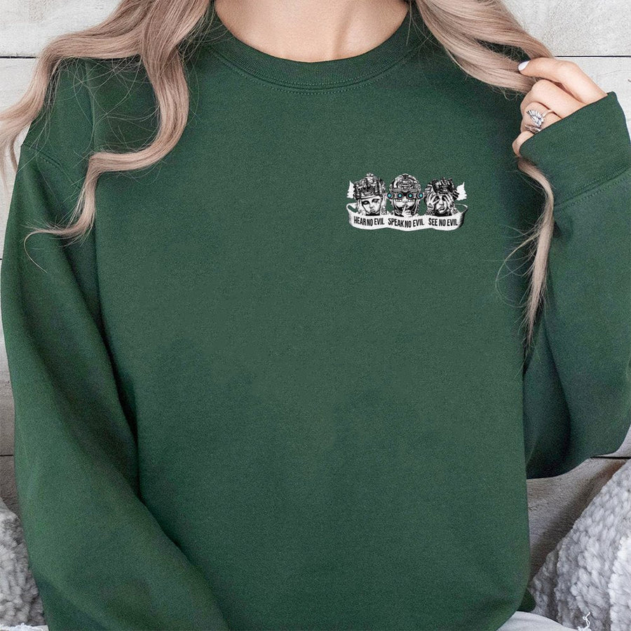 Tactical Soldier Sweatshirt | Hear No Evil Speak No Evil Military Graphic | Premium Cotton Blend | Gift for Veterans and EDC Enthusiasts