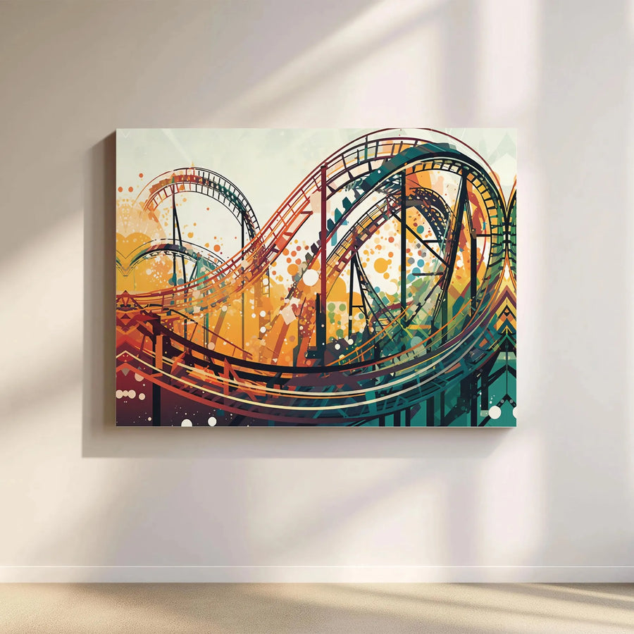 Abstract Roller Coaster Canvas Wall Art | Vibrant Amusement Park Theme Graphic | Premium Gallery Wrapped Decor | Modern Office Home Gift