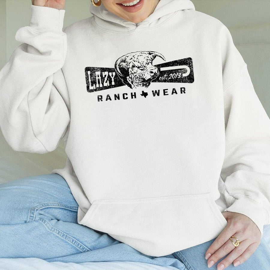 Lazy Ranch Wear Bull Hoodie | Western Cowboy Style Graphic | Premium Cotton Blend | Gift for Ranchers and Country Music Fans