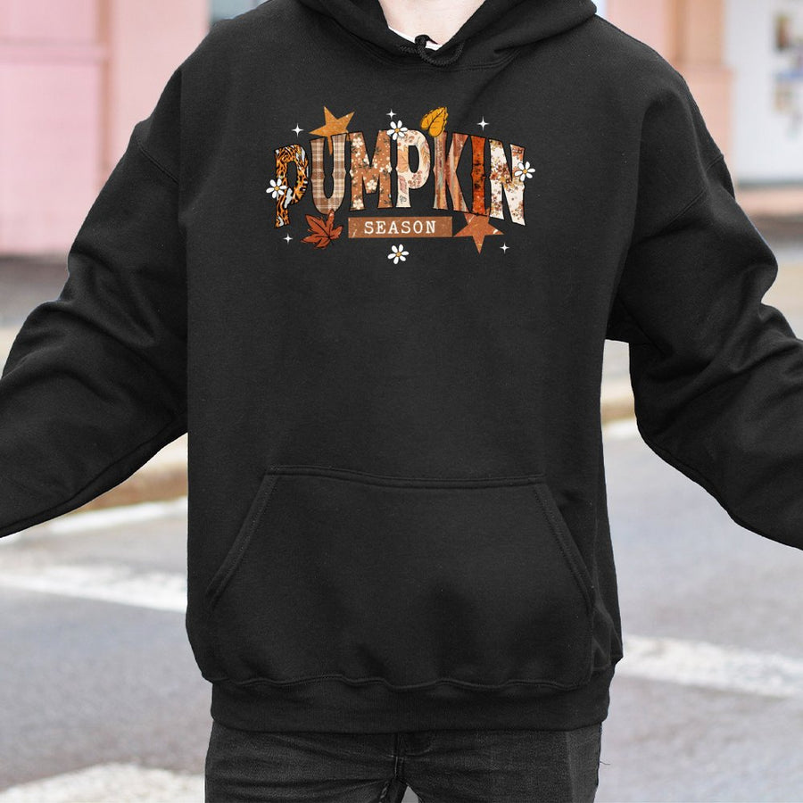 Pumpkin Season Hoodie | Fall Aesthetic Graphic Sweatshirt | Cotton-Polyester Blend | Trendy Autumn Gift for Women and Men