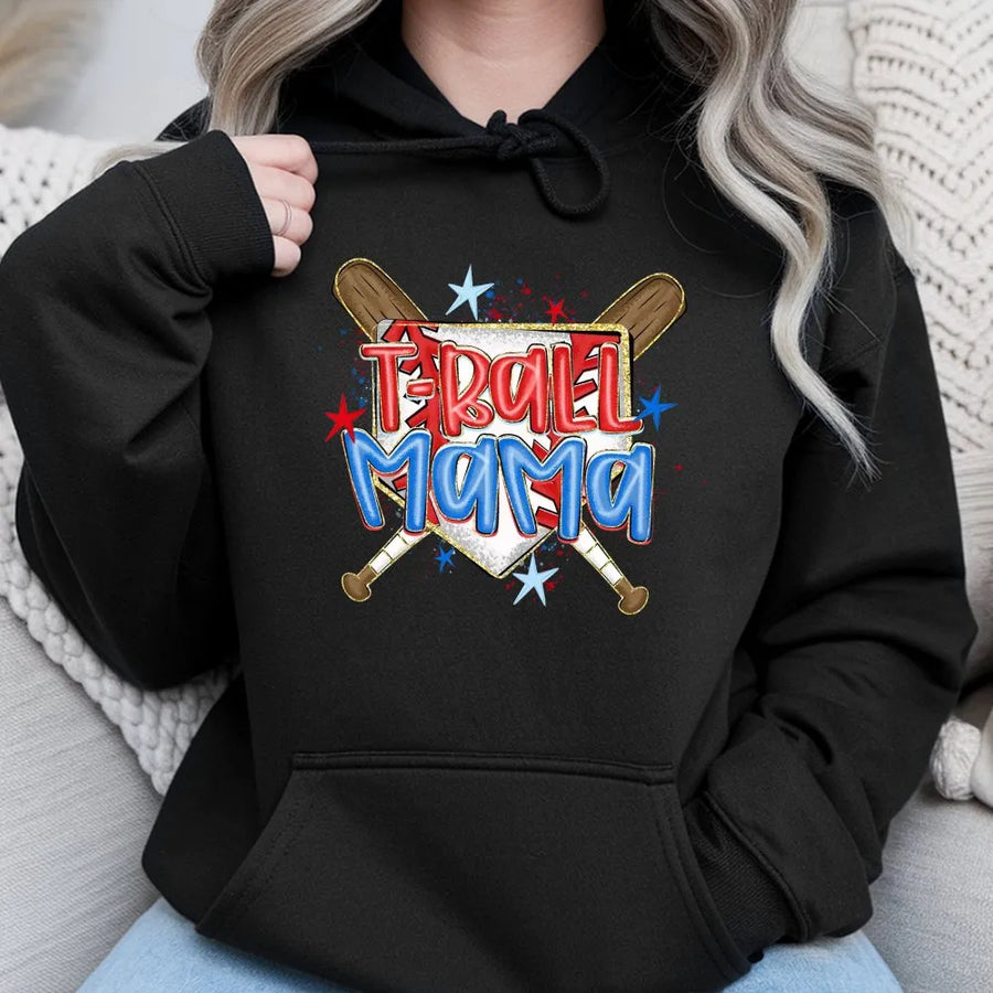 T-Ball Mama Hoodie | Retro Game Day Baseball Graphic | Premium Soft Cotton Blend | Gift for Sports Mom