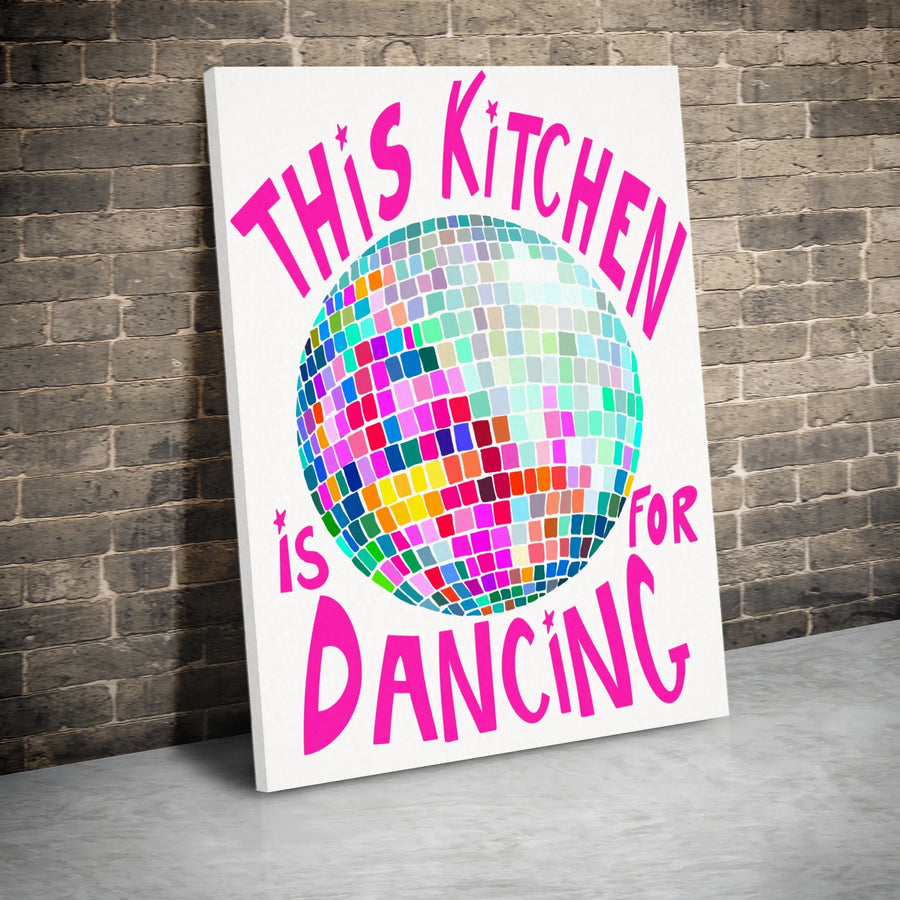 This Kitchen Is For Dancing Canvas Art | Vibrant Disco Ball Wall Decor | Premium 1.25 Inch Gallery Wrap | Fun Retro Kitchen Gift For Her