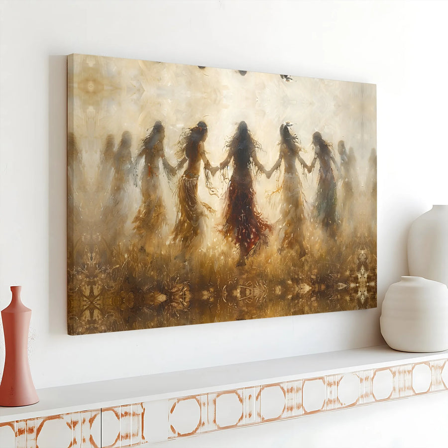Divine Feminine Wall Art | Ethereal Sisterhood Circle Painting | Premium Gallery Wrapped Canvas | Spiritual Boho Home Decor Gift for Her