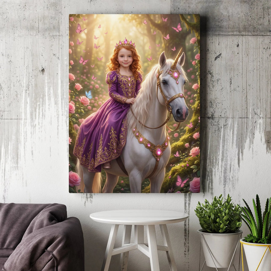 Princess and Unicorn Canvas Wall Art | Enchanted Forest Fairy Tale Design | Premium Gallery Wrap 1.25" Frame | Magical Nursery or Bedroom Gift