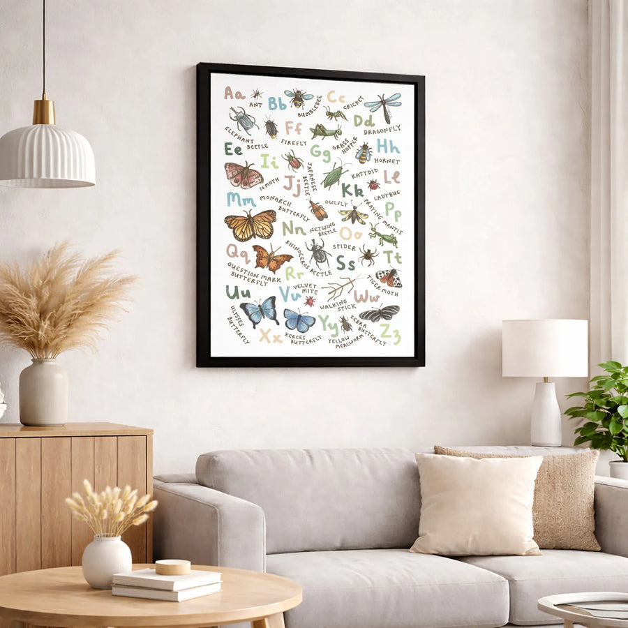 Insect Alphabet Wall Art | Educational Bug A-Z Canvas Print | Premium Gallery-Wrapped Decor | Kids Room Nursery Gift