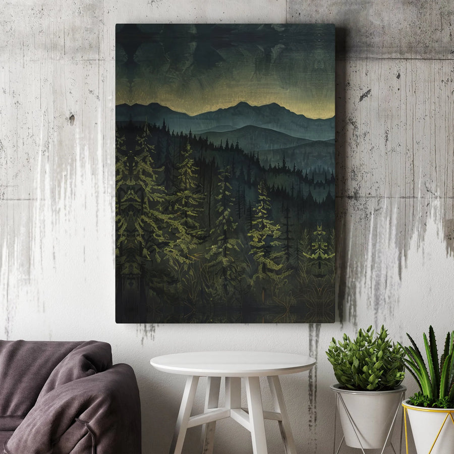 Misty Mountain Forest Canvas Wall Art | Moody Pacific Northwest Landscape | Premium Gallery Wrap Canvas | Rustic Cabin Decor Gift for Nature Lover