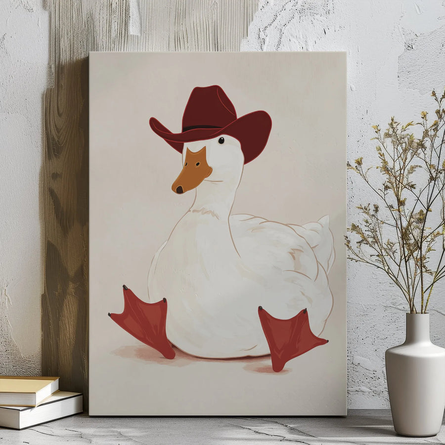 Cowboy Goose Canvas Wall Art | Whimsical Duck in Red Hat Print | Premium Gallery Wrapped Decor | Funny Farmhouse Animal Gift for Kids or Nursery