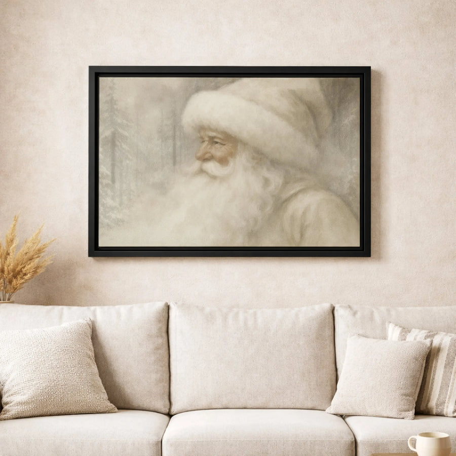 Vintage Santa Claus Wall Art | Snowy Forest Christmas Portrait | Premium Gallery-Wrapped Canvas | Seasonal Holiday Home Decor Gift