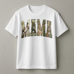 Hunting Mama T-Shirt | Retro Camo Varsity Graphic | Soft Cotton Blend | Mother's Day Gift For Hunter Mom