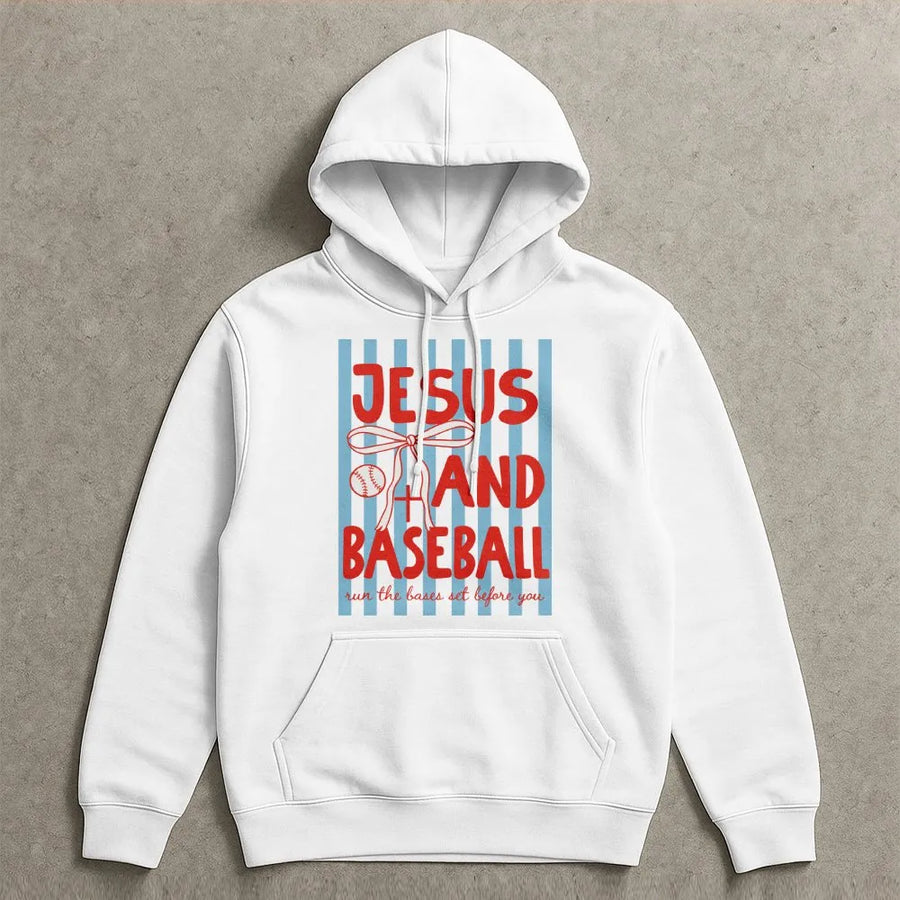 Jesus and Baseball Hoodie | Faith Based Sports Graphic | Premium Cotton Blend Apparel | Religious Gift for Baseball Fans