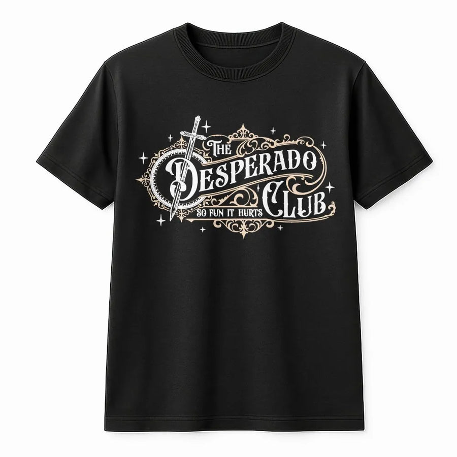Desperado Club T-Shirt | Vintage Fantasy Sword Graphic | Premium Cotton Blend | Gift for Fantasy Readers and Book Lovers