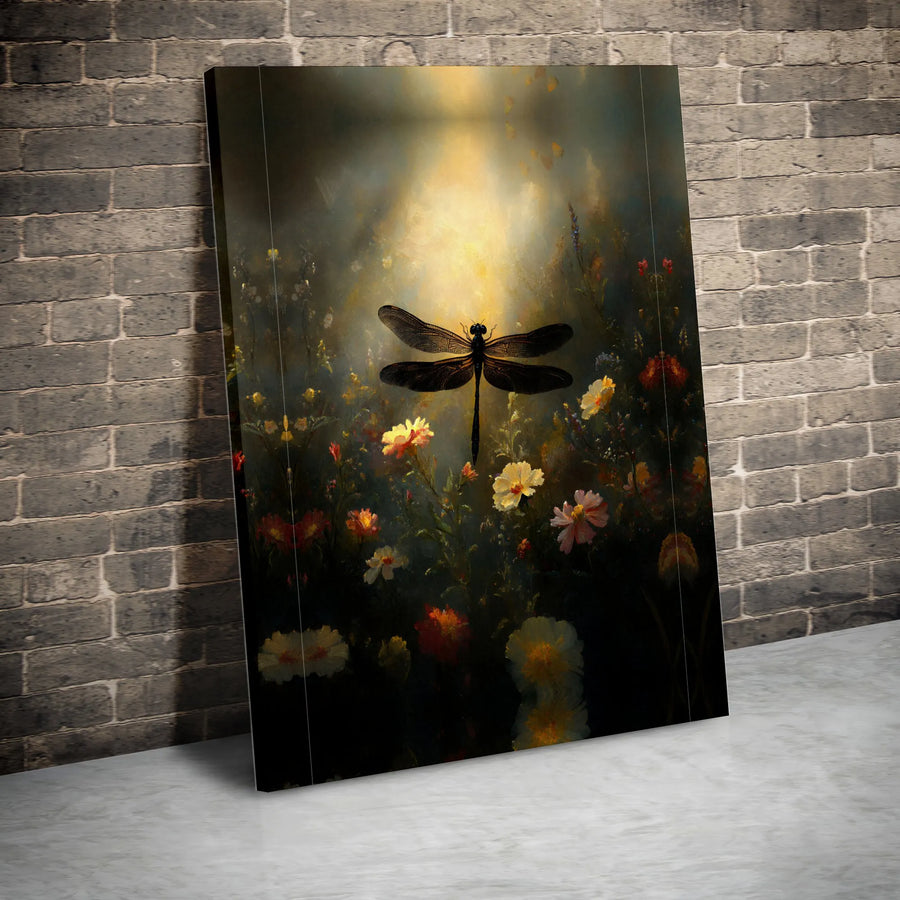 Dragonfly Wall Art Canvas | Ethereal Wildflower Garden Print | Gallery-Quality 1.25" Profile | Nature-Inspired Home Decor Gift