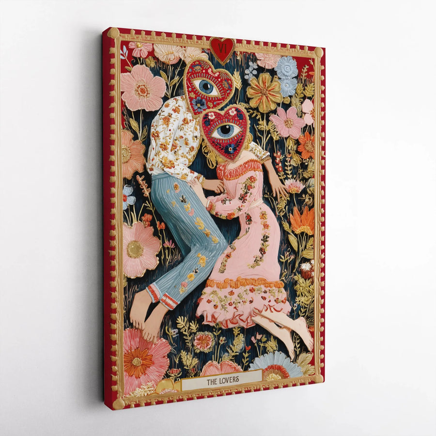 The Lovers Tarot Card Canvas Art | Heart Eye Couple Surreal Design | Premium Fade-Resistant Print | Romantic Spiritual Wall Decor Gift