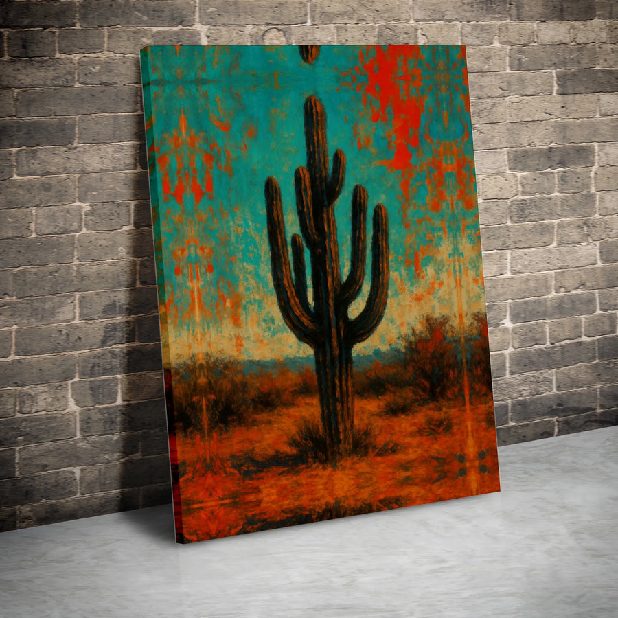 Saguaro Cactus Canvas Wall Art | Abstract Desert Landscape Print | Premium 1.25" Gallery Wrap | Southwestern Home Decor Gift