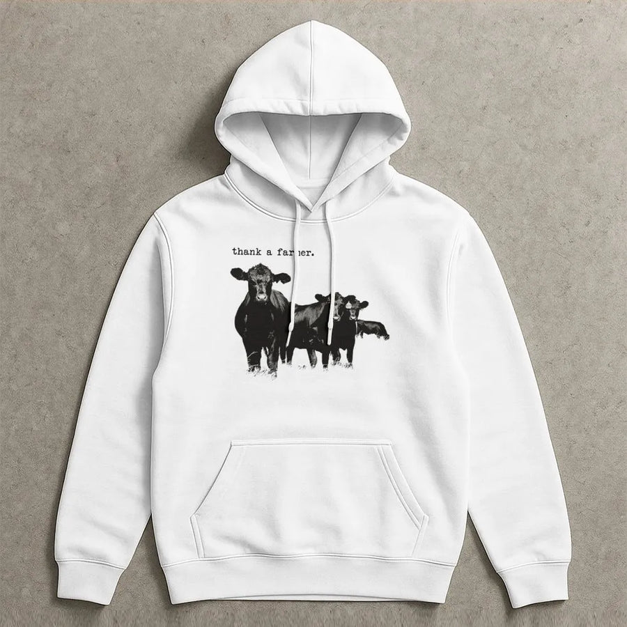 Thank A Farmer Hoodie | Western Cattle Farm Graphic | Premium Cotton Blend | Unisex Agriculture Gift for Farmers and Ranchers