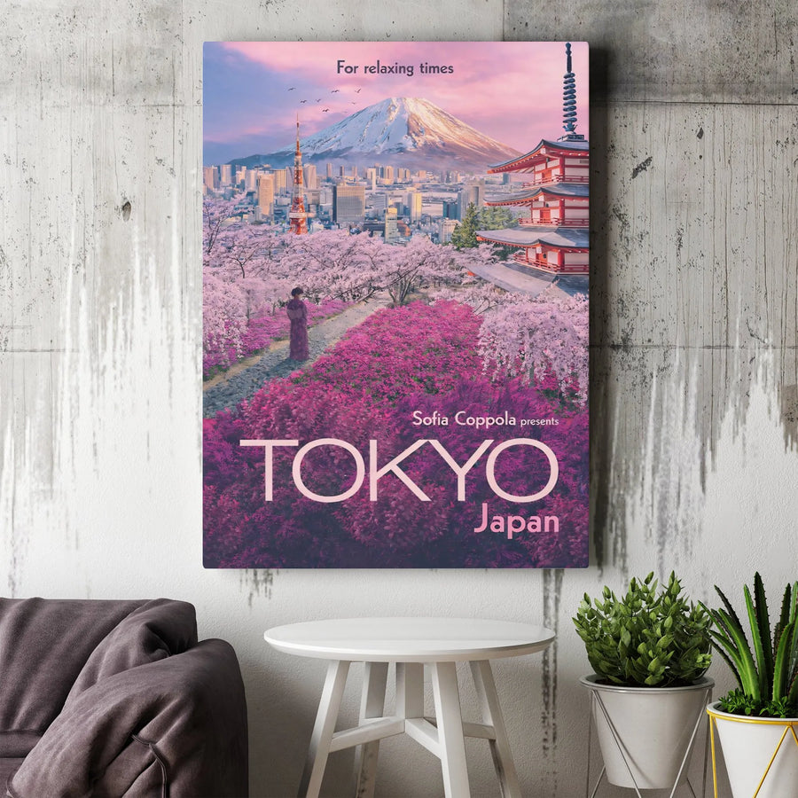 Tokyo Japan Canvas Wall Art | Mount Fuji Cherry Blossom Landscape | Premium 1.25-Inch Gallery Wrap | Travel Decor Gift for Cinema Lovers
