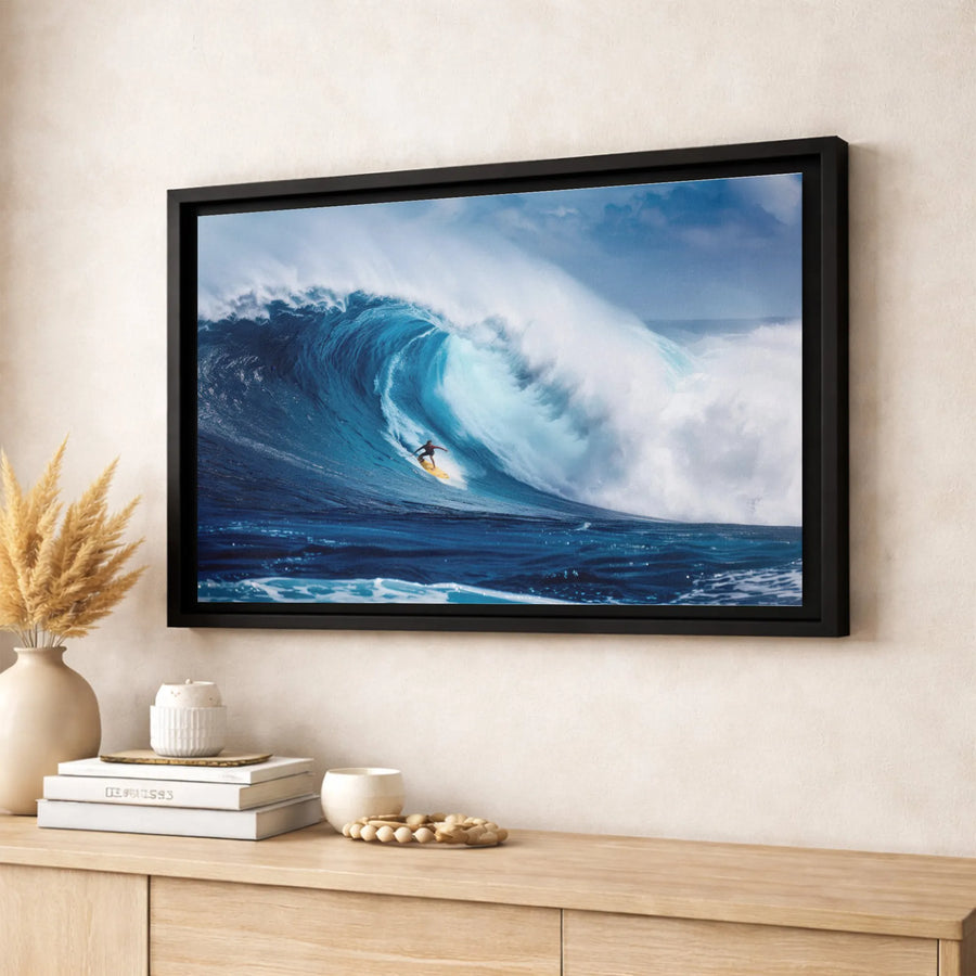 Surfing Wave Canvas Wall Art | Giant Ocean Break Photography | 1.25" Premium Gallery Wrapped Print | Coastal Home Office Decor Gift