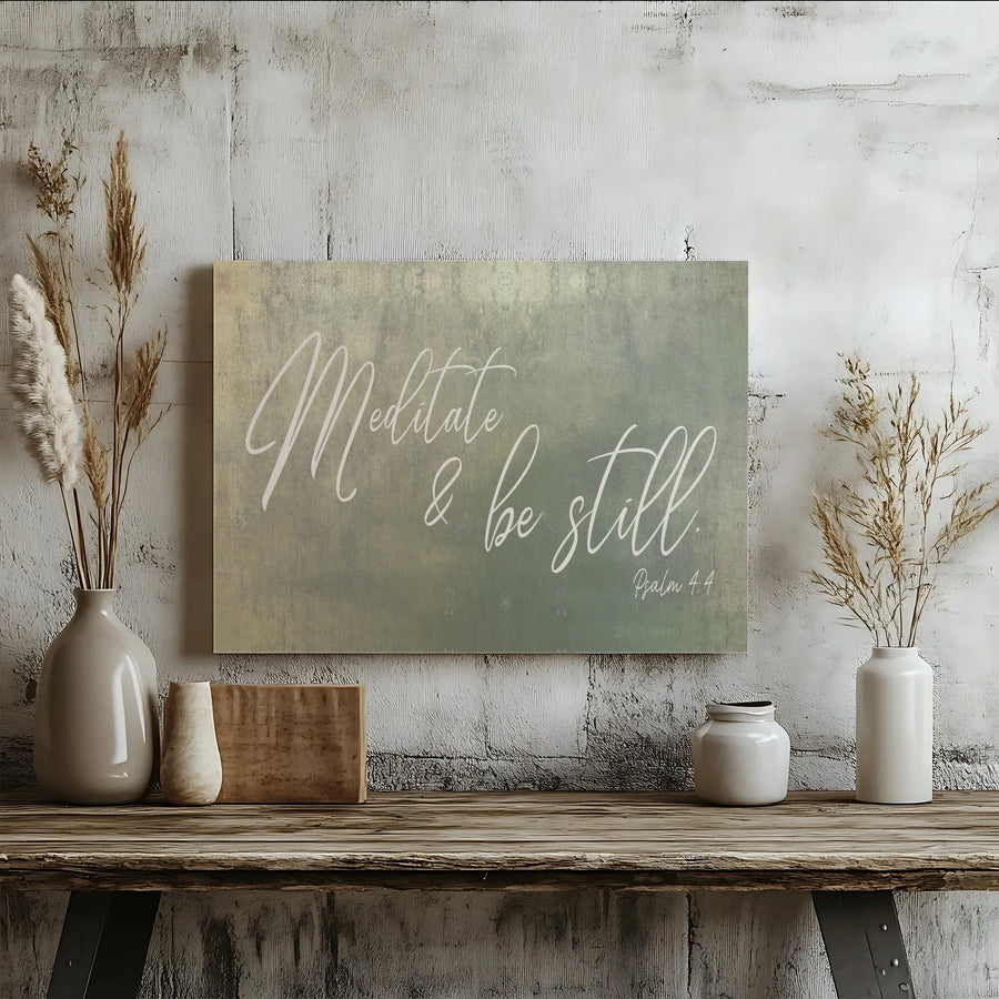 Meditate & Be Still Canvas Wall Art | Psalm 4:4 Bible Verse with Rustic Texture | Premium Gallery Wrapped Print | Spiritual Home Decor Gift