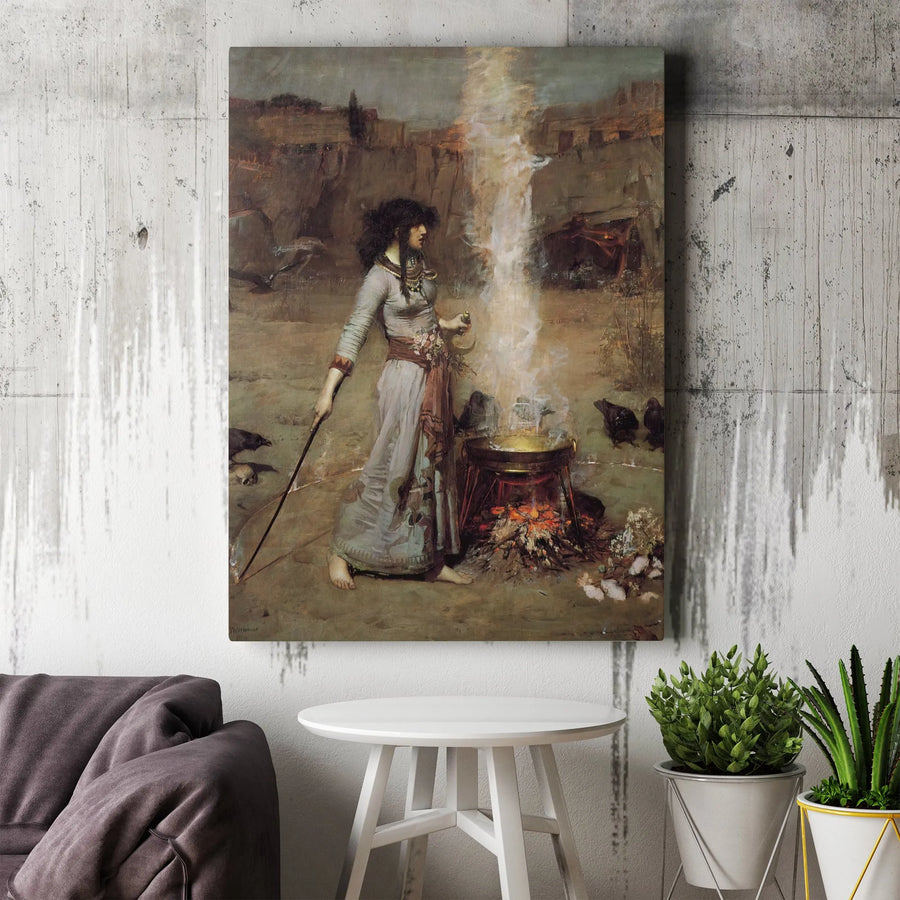 The Magic Circle Vertical Canvas | John William Waterhouse Famous Painting Reproduction | Premium Gallery Wrapped Print | Gothic Witchcraft Wall Art Decor Gift