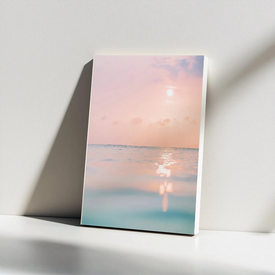 Calm Ocean Sunset Vertical Canvas | Minimalist Coastal Seascape Print | Premium Thick Gallery Wrap | Modern Wall Art for Bedroom Decor Gift