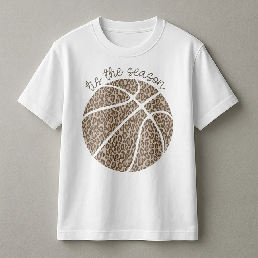 Leopard Basketball T-Shirt | Tis The Season Graphic Tee | Premium Cotton Game Day Apparel | Basketball Mom Gift For Sports Fan