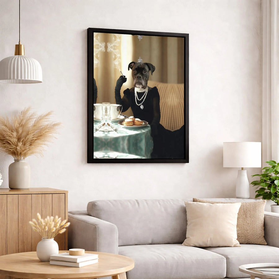 Boxer Dog Wall Art | Elegant Glamour Portrait in Black Dress | Premium 1.25" Gallery Canvas | Unique Dog Lover Gift for Home Office Decor