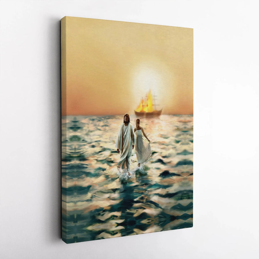 Jesus Walking On Water Canvas Wall Art | Faith-Based Religious Portrait | Gallery-Quality 1.25-Inch Profile | Spiritual Home Decor Gift