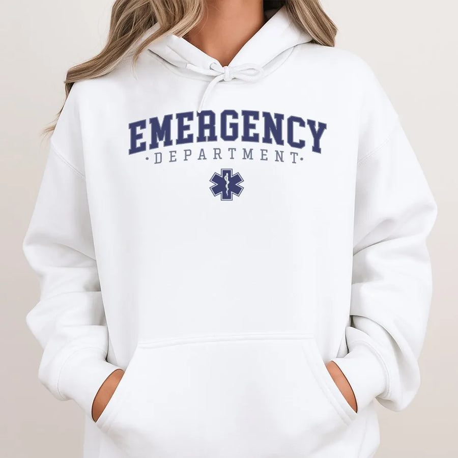 Emergency Department Hoodie | ER Nurse Medical Star of Life Design | Premium Cotton Blend Pullover | Gift for Doctor Healthcare Worker