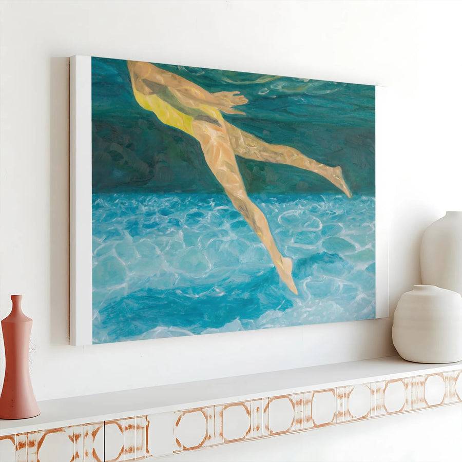 Underwater Swimmer Canvas Print | Impressionist Pool Painting Wall Art | Premium 1.25" Thick Canvas | Collector's Living Room Decor