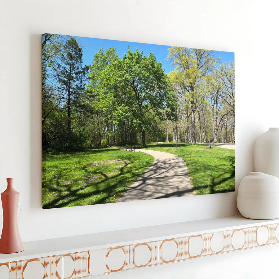 Spring Park Pathway Canvas | Sunny Landscape Wall Art | Premium Gallery Wrapped Print | Modern Home & Office Decor Gift