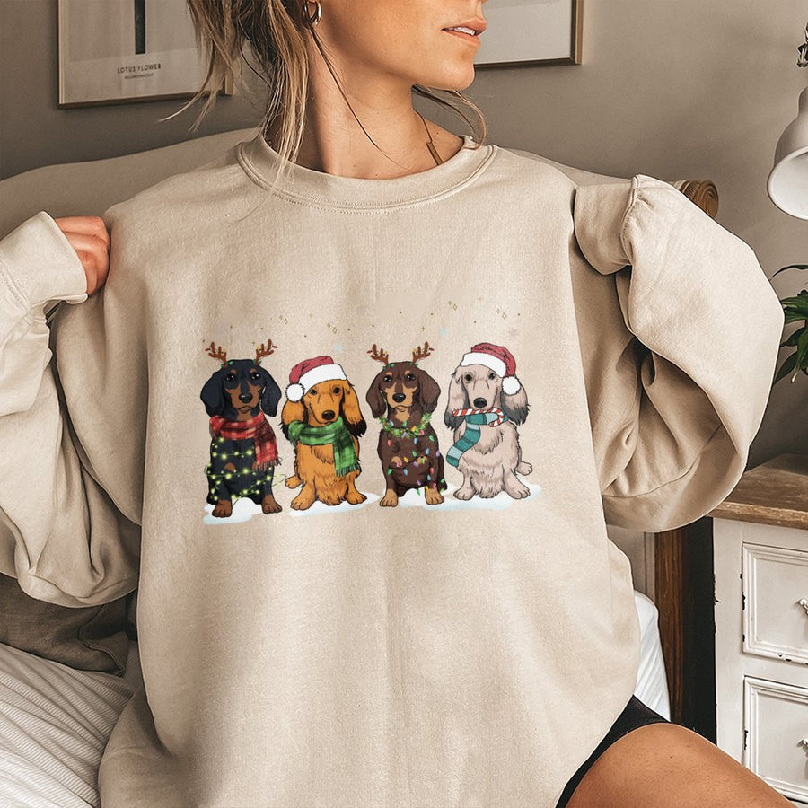 Dachshund Christmas Sweatshirt | Festive Wiener Dog Holiday Graphic | Cozy Cotton-Blend Premium Apparel | Cute Dog Mom Gift for Holiday Party