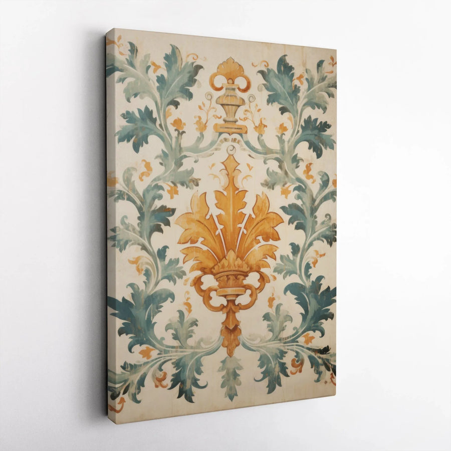 Vintage Damask Canvas Wall Art | Ornate Acanthus Leaf & Urn Motif | Premium Gallery Wrap Stretched Print | Elegant Home & Office Decor Gift
