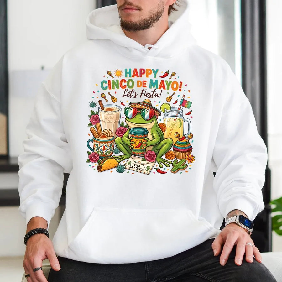 Cinco de Mayo Frog Hoodie | Funny Fiesta Graphic Sweatshirt | Premium Cotton-Blend | Unisex Mexican Party Celebration Gift
