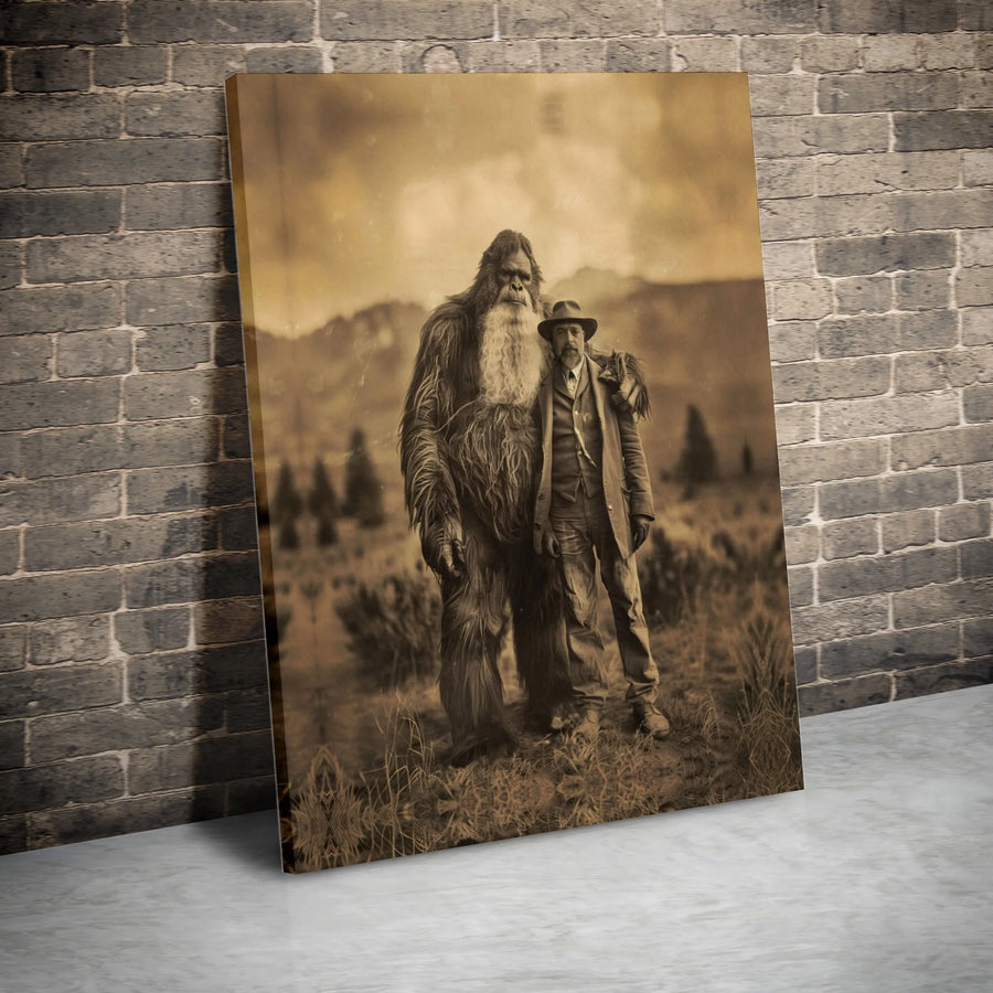 Bigfoot Sepia Wall Art | Vintage Cryptid Man Portrait Print | 1.25-Inch Gallery Quality Canvas | Unique Rustic Home Decor Gift