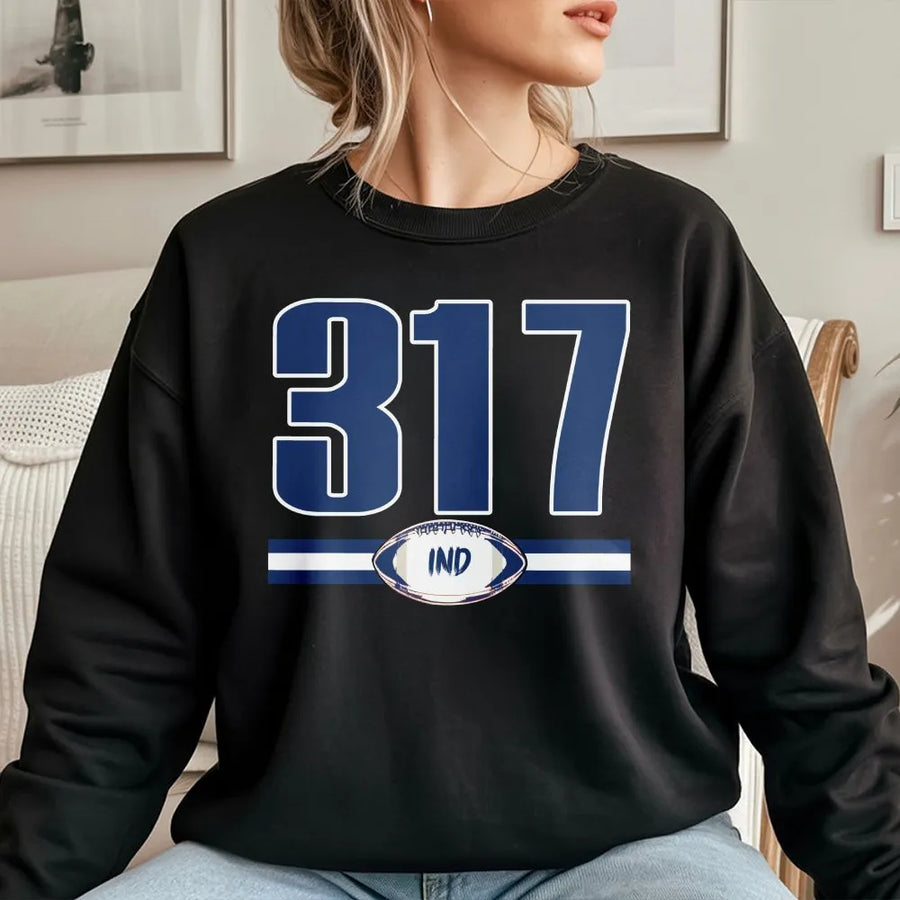 Indianapolis Football Sweatshirt | 317 Area Code Retro Graphic | Cotton Blend Premium Crewneck | Fan Apparel Gift for Indiana Locals