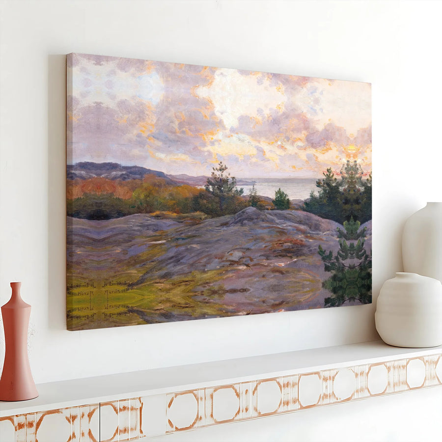 Vintage Seascape Canvas Print | Impressionist Coastal Sunset Painting | Premium Gallery Wrapped Wall Art | Living Room Decor Collector's Gift
