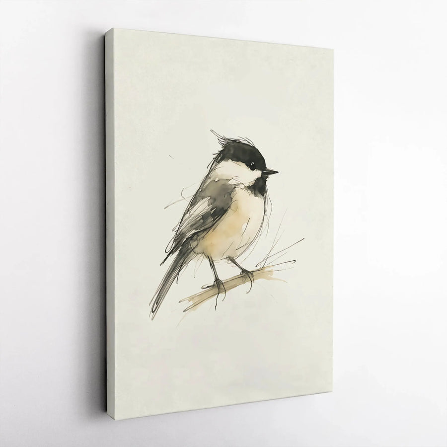 Chickadee Bird Canvas Wall Art | Minimalist Watercolor Sketch | Premium Gallery Wrap Decor | Nature Lover Gift for Living Room