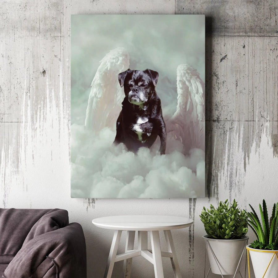 Pug Memorial Canvas | Black Pug with Angel Wings Art Print | Premium Gallery Wrapped Canvas | Sympathy Gift for Dog Loss