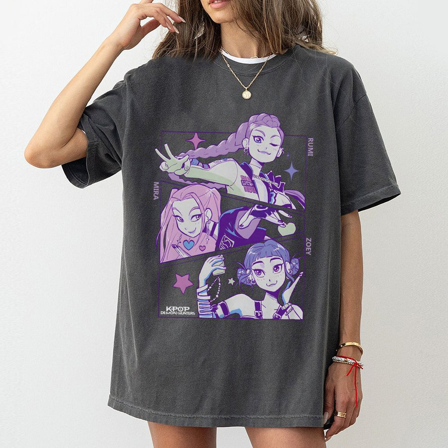 K-Pop Demon Hunters Graphic T-Shirt | Anime Aesthetic Idol Group Design | 100% Premium Cotton Tee | Unique Gift For Music And Manga Fans
