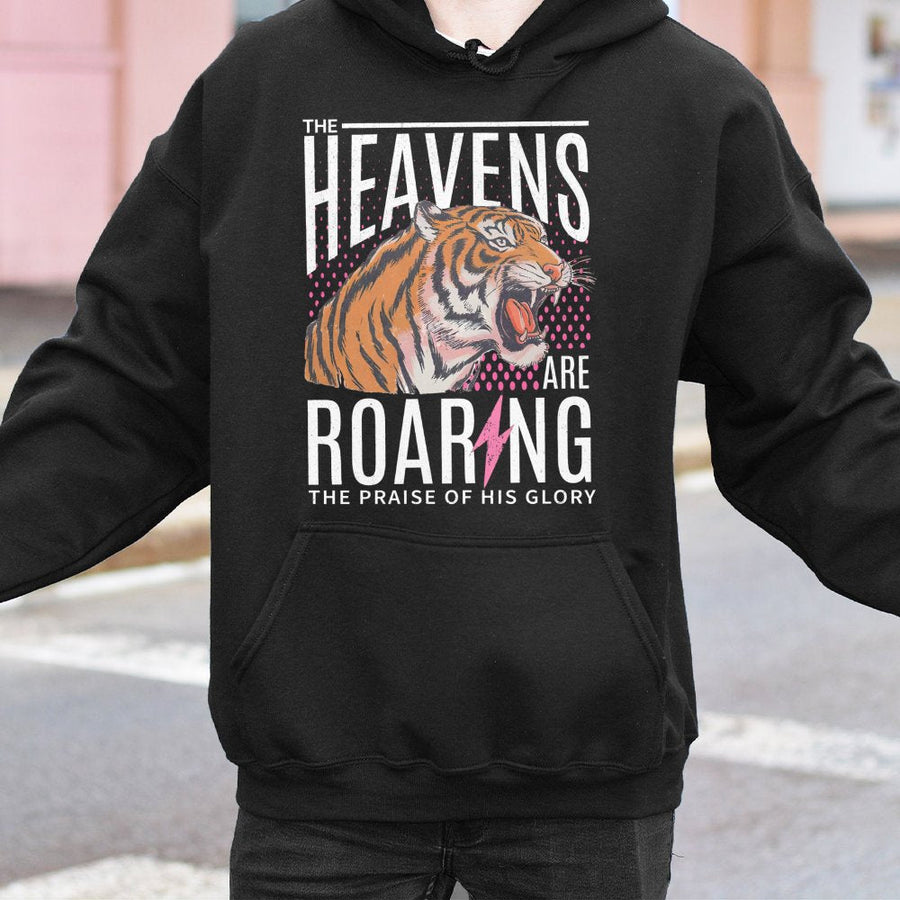 The Heavens Are Roaring Hoodie | Retro 90s Aesthetic Tiger Graphic | Premium Cotton Blend | Christian Faith Gift for Men and Women