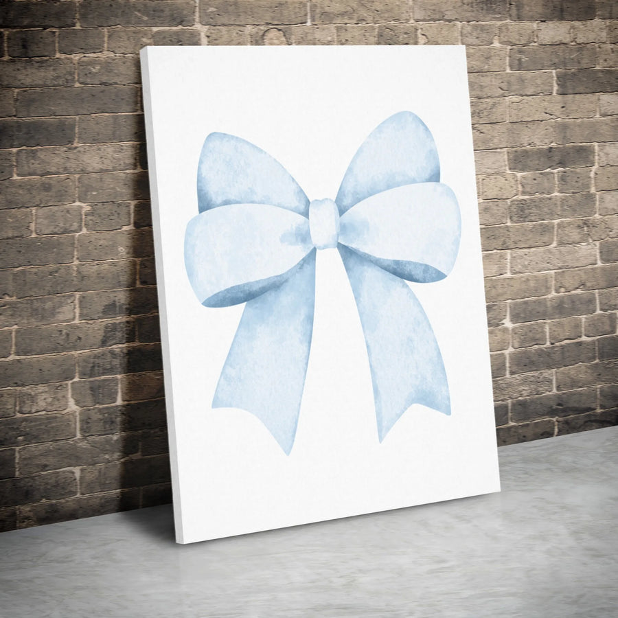 Light Blue Bow Canvas Wall Art | Minimalist Watercolor Ribbon Print | Premium 1.25" Gallery Wrap | Elegant Nursery & Home Decor Gift