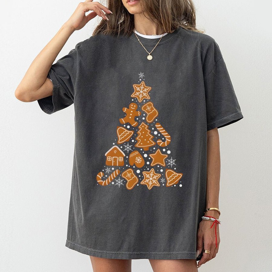 Gingerbread Man Christmas Tree T-Shirt | Festive Holiday Cookie Graphic | Premium 100% Cotton | Cute Winter Apparel Gift For Bakers
