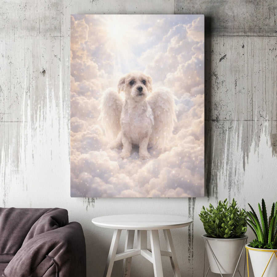 Dog Memorial Canvas Art | Heavenly Angel Dog Portrait with Wings | Premium Gallery Wrapped Canvas | Sympathy Gift for Grieving Dog Owner