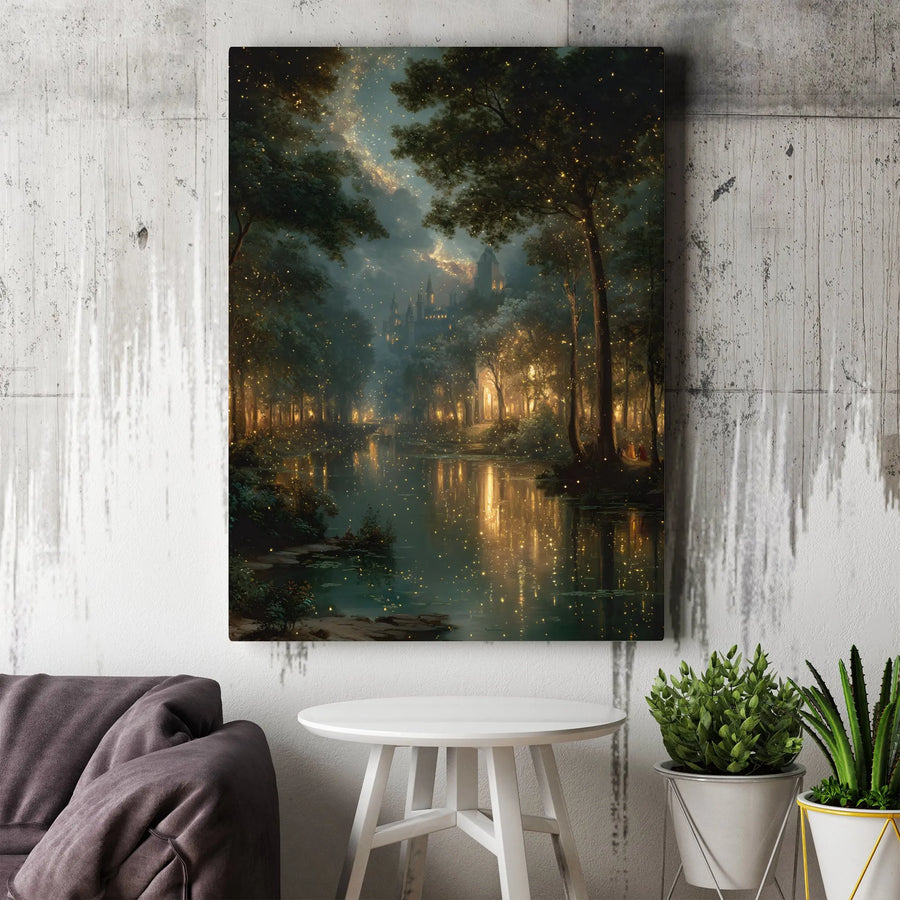 Enchanted Forest Canvas Wall Art | Magical River Castle Landscape | Premium Fade-Resistant Print | Whimsical Fairy Tale Home Decor Gift