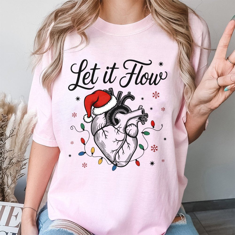 Cardiac Nurse Christmas T-Shirt | Heart Anatomy Santa Hat Graphic | Premium 100% Cotton Tee | Gift for Healthcare Professionals and Medical Students