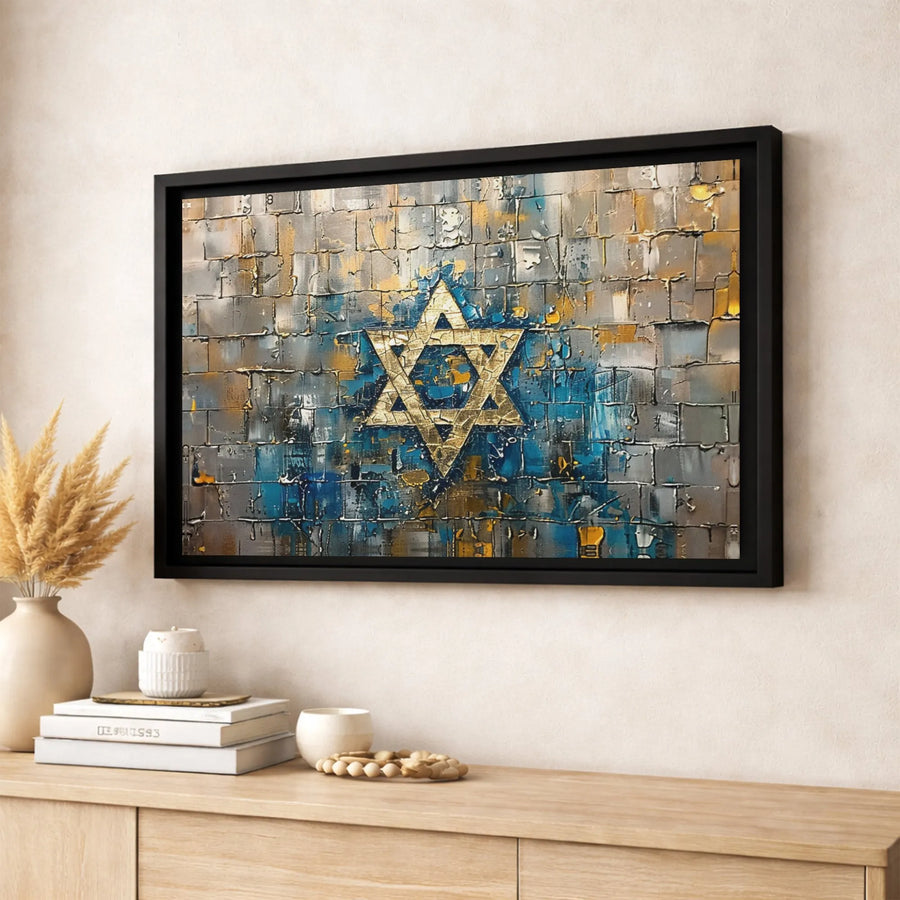 Star of David Wall Art | Abstract Gold Jewish Symbol Canvas Print | Premium Gallery-Wrapped Decor | Judaica Home Gift for Living Room