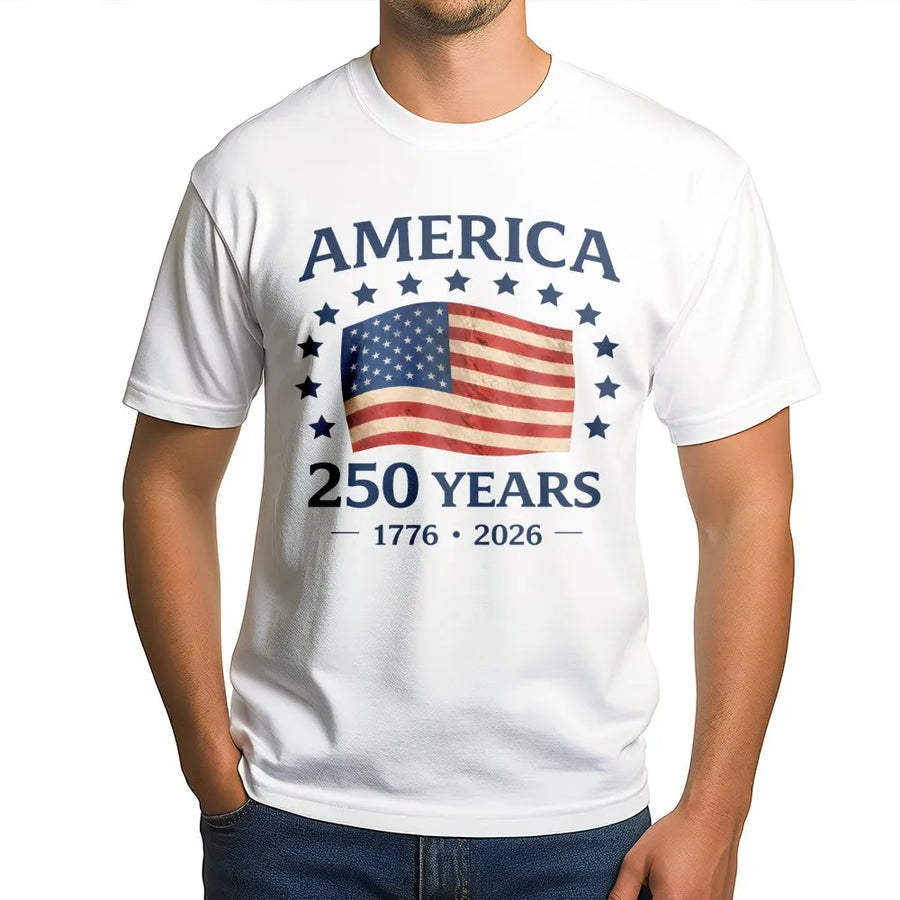 America 250 Years T-Shirt | Vintage USA Flag 1776-2026 Graphic | Soft Cotton Patriotic Tee | USA Anniversary Commemorative Gift