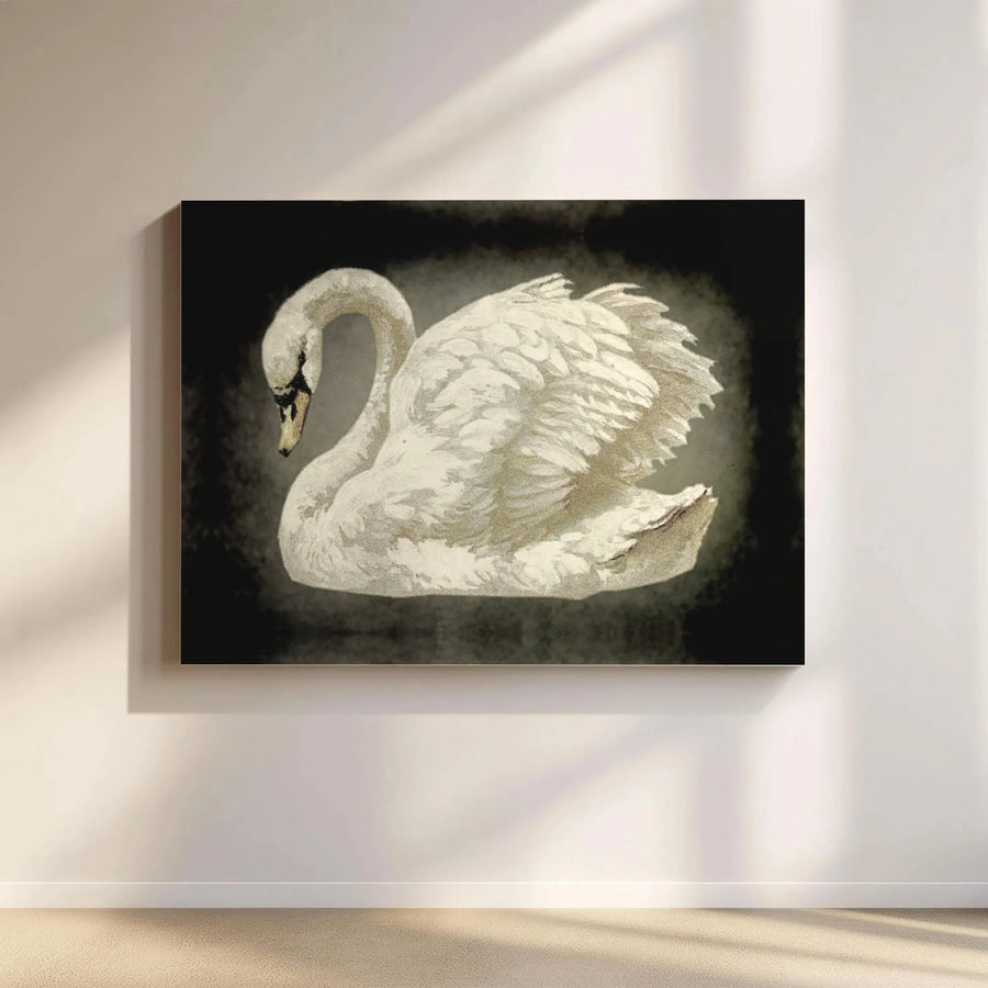 White Swan Wall Art Canvas | Moody Vintage Botanical Print | Gallery Quality Fade-Resistant | Elegant Home Decor Gift For Nature Lovers